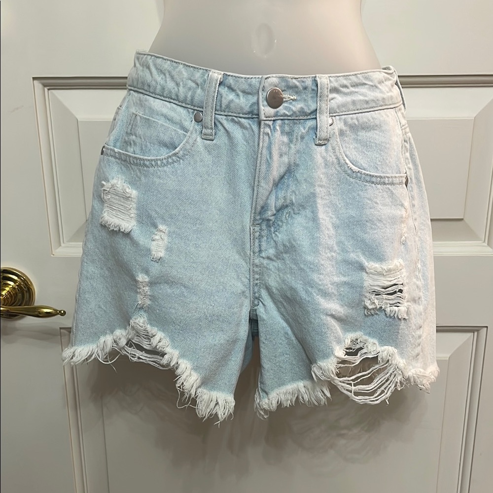 PTCL Blue Jean Shorts Distressed Raw Hem